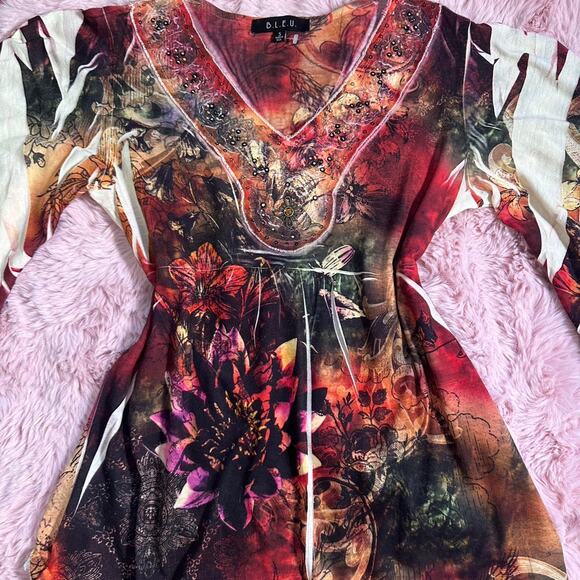 Gorgeous bleu y2k graphic cropped bellsleeve - Picture 4 of 8